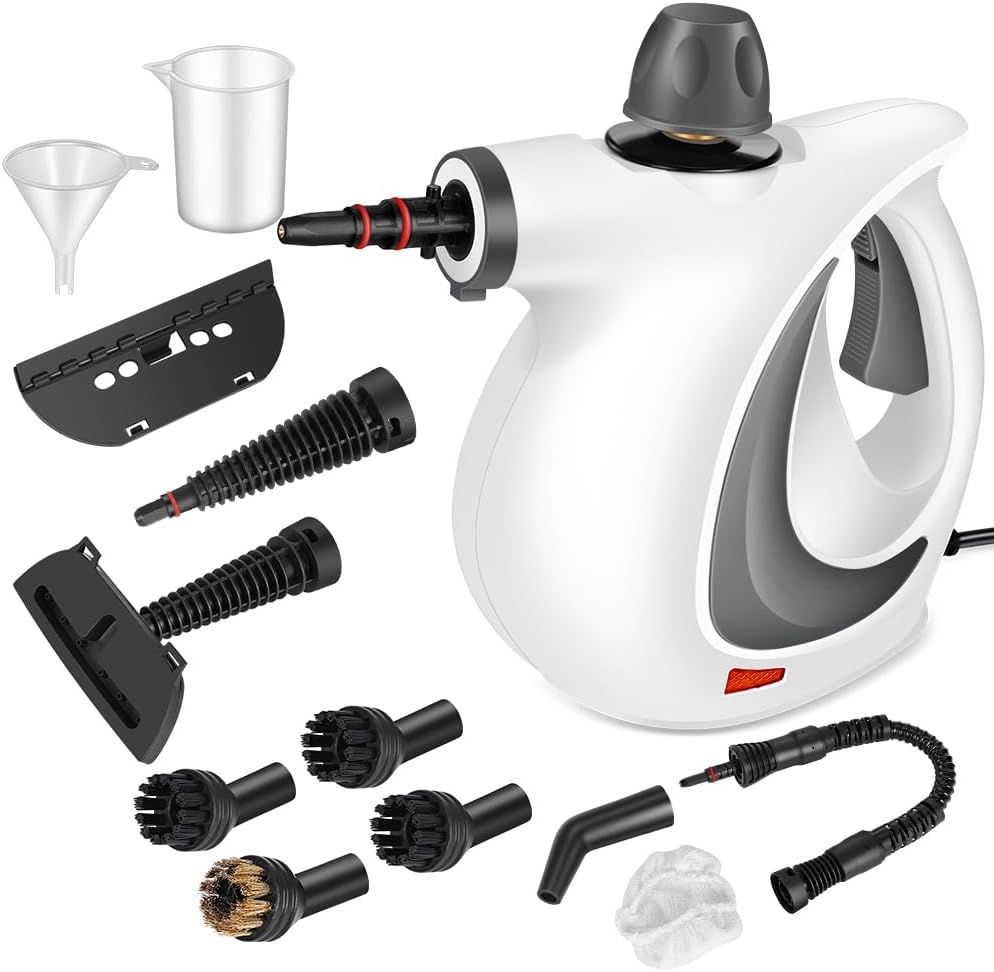 Skiennix Handheld Steam Cleaner - 12-Piece Accessory Set for Home, Car, and Upholstery - Deep Gray