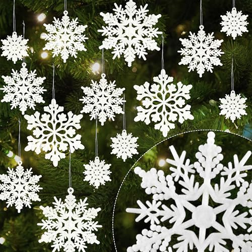 Indoor Christmas Snowflake Decorations Flocked White Set - 36pcs Velvet Ornaments for Holiday Tree & Winter Decor