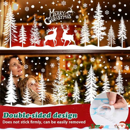 Christmas Window Clings - Double Sided White Xmas Forest Tree Snowflakes Deer Decorations