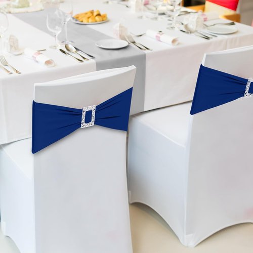 Joccun Spandex Chair Sashes - 120 PCS Stretch Covers with Buckle Slider for Weddings & Events | Navy