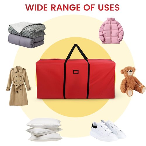 9Ft Christmas Tree Storage Bag - Heavy Duty 600D Oxford, Extra Large Capacity with Reinforced Handles & Dual Zipper for Artificial Christmas Trees, Holiday Decorations & Ornaments (Red, 65x20x30in)