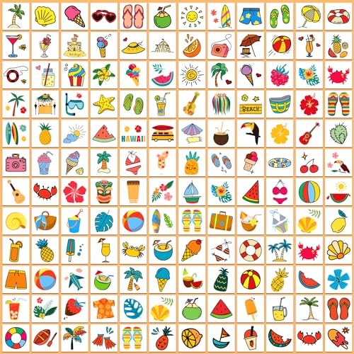 Partywind Hawaiian Temporary Tattoos for Kids, 408 Individually Wrapped Sheets