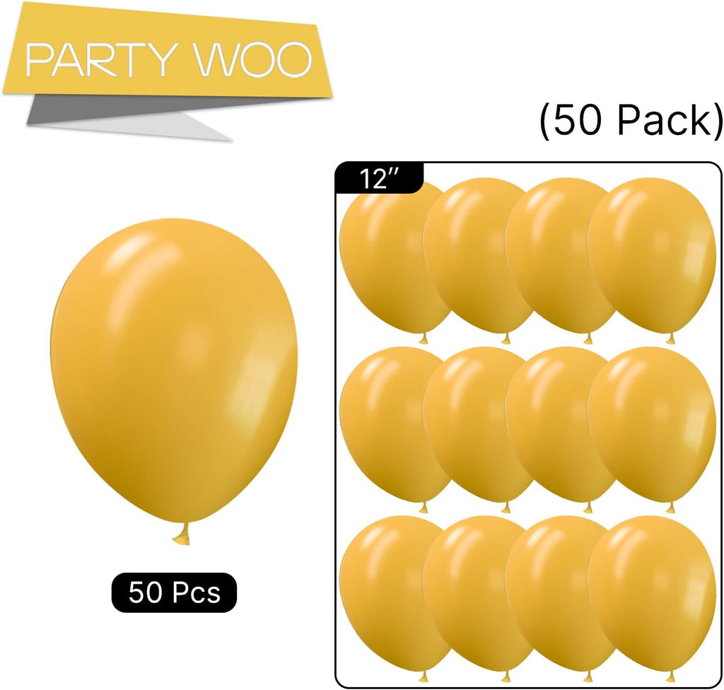 PartyWoo Mustard Yellow Balloons - 50pcs 12 Inch Boho Neutral Fall Decor for Birthdays & Showers