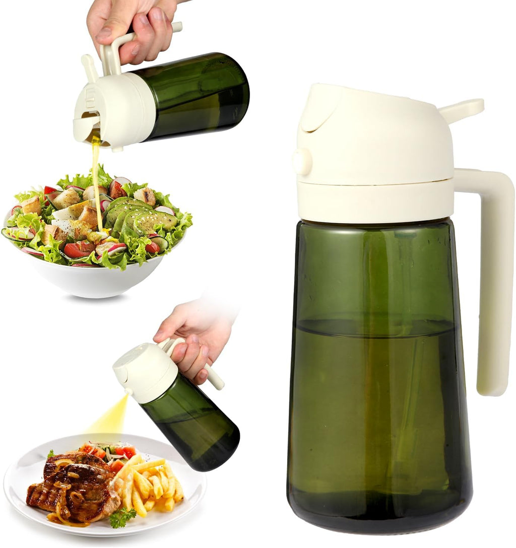 Skiennix 16oz Glass Olive Oil Sprayer - 2-in-1 No-Leak Spray & Pour Dispenser for Cooking, BBQ & Salad