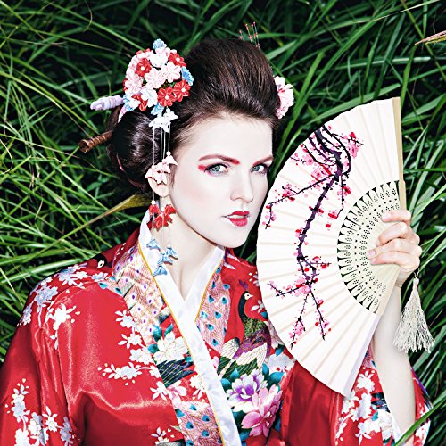Cherry Handheld Silk Folding Fan - 2 Pieces, Elegant Design