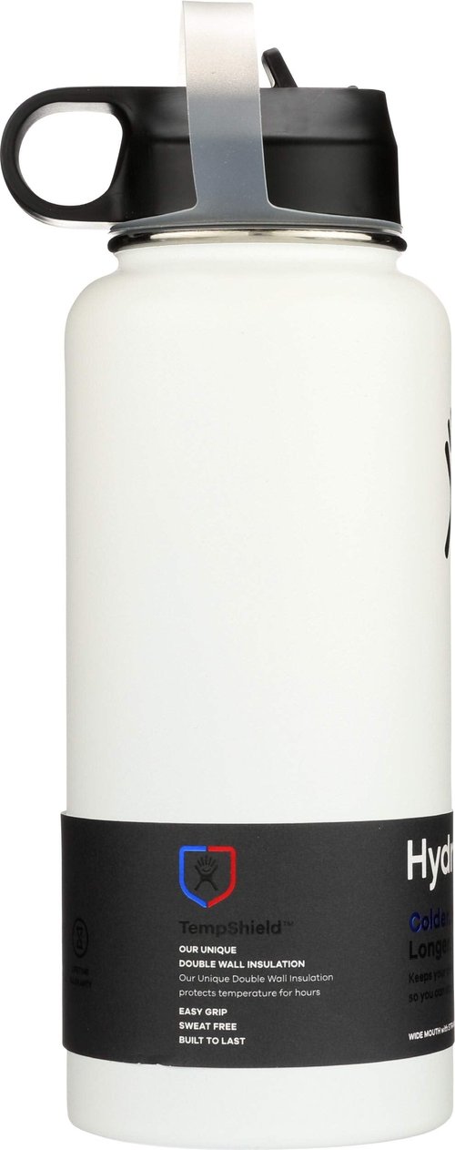 Hydro Flask Vacuum Insulated Stainless Steel Water Bottle Wide Mouth with Straw Lid (White, 32-Ounce)