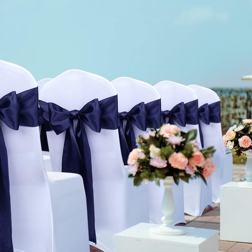 Babenest Satin Chair Sashes - 30 Pcs Upgraded Ties & Ribbons for Weddings | Navy Blue Decor