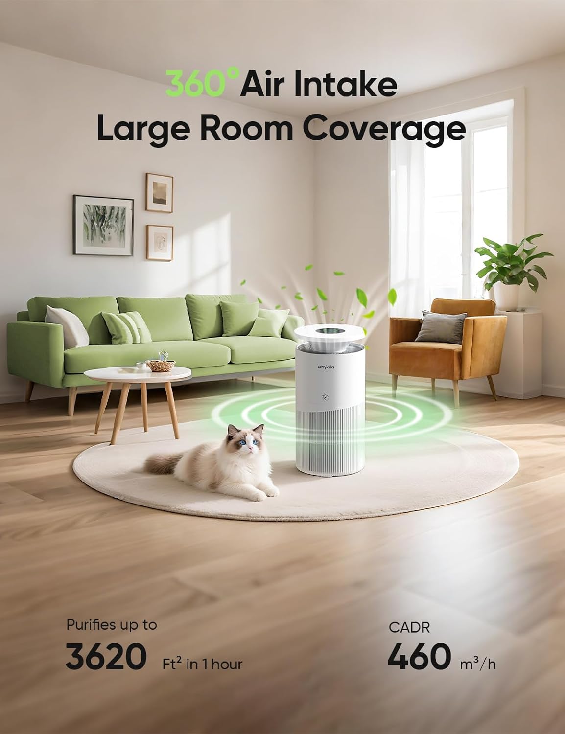 Skiennix Air Purifier - H13 True HEPA for Large Rooms up to 3620Ft² | Smart WiFi, 360° Intake, Quiet 22dB