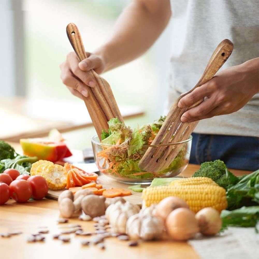 Skiennix Spurtle Set - Natural Acacia Wooden Kitchen Utensils for Cooking & Serving | Set of 4