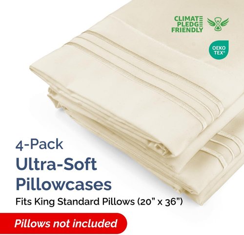 King Standard Pillow Cases by [Brand Name] - Soft Hotel Quality Covers | Comfy & Machine Washable - 4 Piece Set in Off White