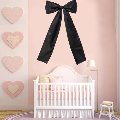Big Black Bow Birthday Decorations , Large Black Bows Satin Ribbon Bow Themed Party Decorations,Coquette Party Background Wall Bow for Home Decor Bachelorette Baby Shower Bridal Shower Wedding