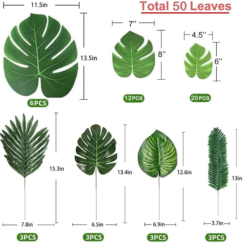 50pcs Green Artificial Tropical Palm Leaves for Party Decor