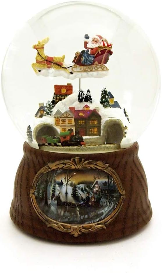 Regine Switzerland Musical Christmas Snow Globe - 6.25" Brown and White Santa with Train