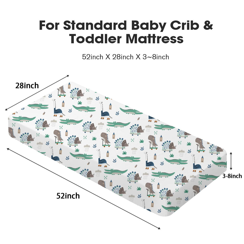 Little Grape Land Crib Sheets 4 Pack for Boys and Girls, Baby Neutral Crib Fitted Sheets for Standard Crib & Toddler Mattress, Super Soft Breathable Fitted Crib Sheet Set (Truck & Alligator)