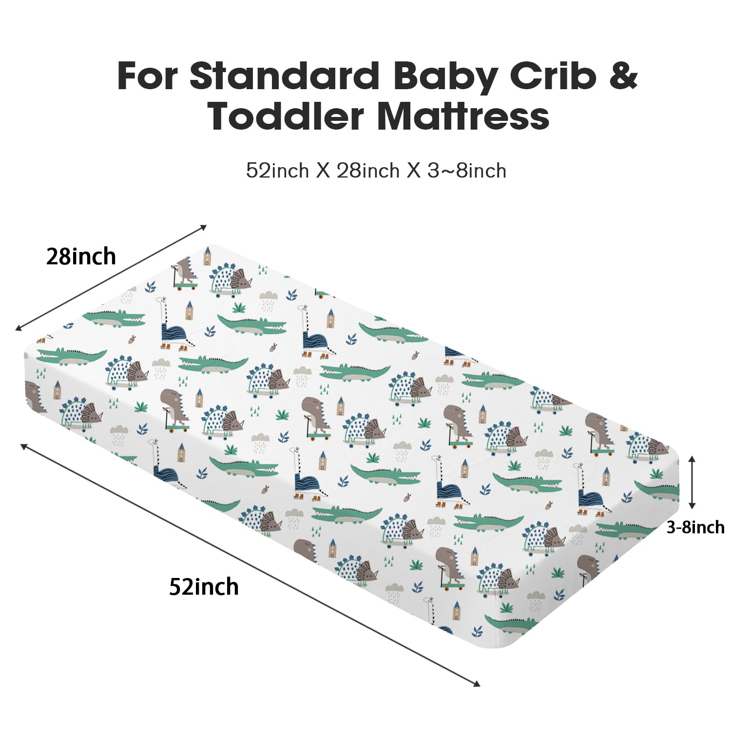 Little Grape Land Crib Sheets 4 Pack for Boys and Girls, Baby Neutral Crib Fitted Sheets for Standard Crib & Toddler Mattress, Super Soft Breathable Fitted Crib Sheet Set (Truck & Alligator)