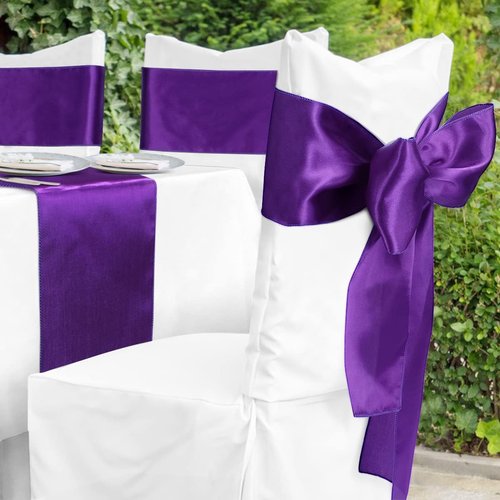 Babenest Satin Chair Sashes - Upgraded 30 Pcs Chair Ribbons & Bows for Weddings & Events | Purple