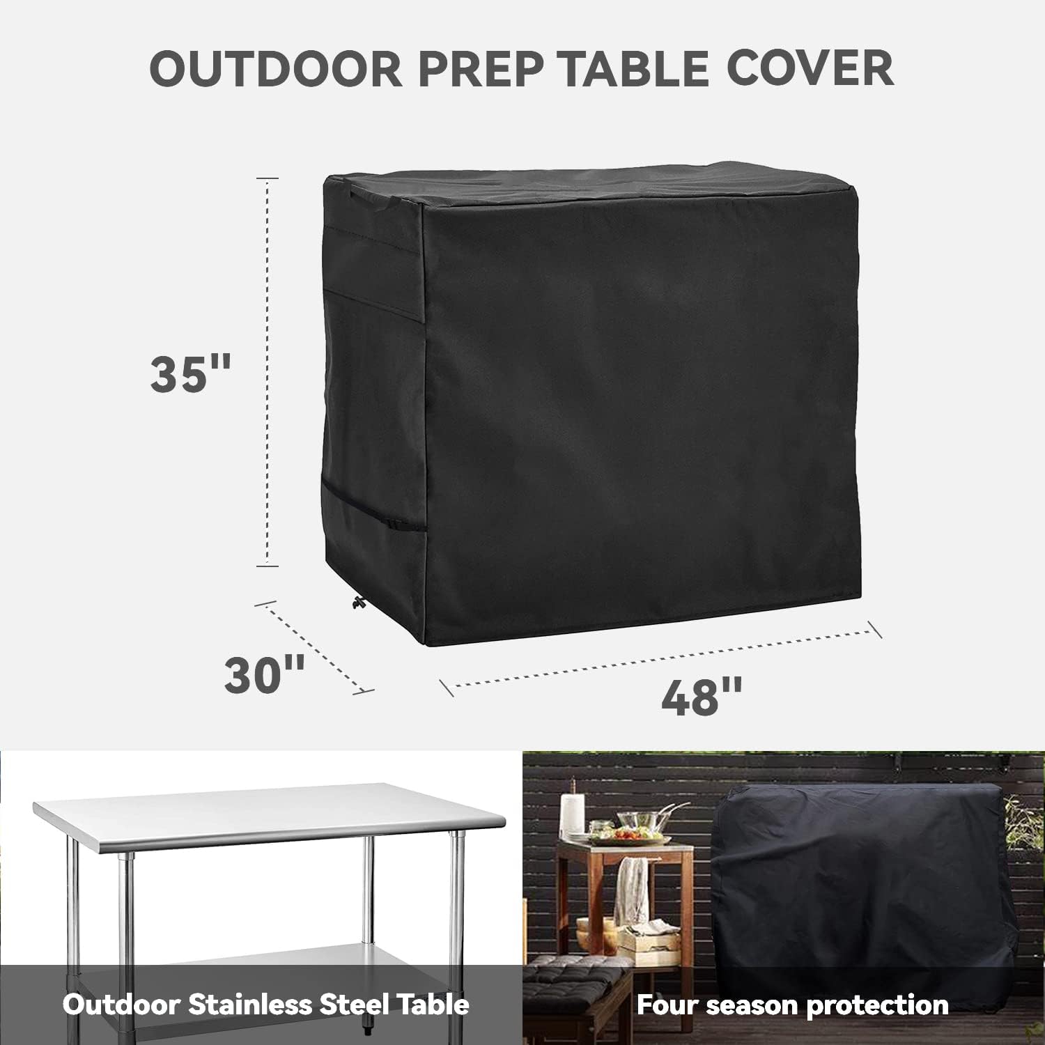 Skiennix Outdoor Prep Table Cover - Heavy-Duty Waterproof Protection for Stainless Steel Tables | Black