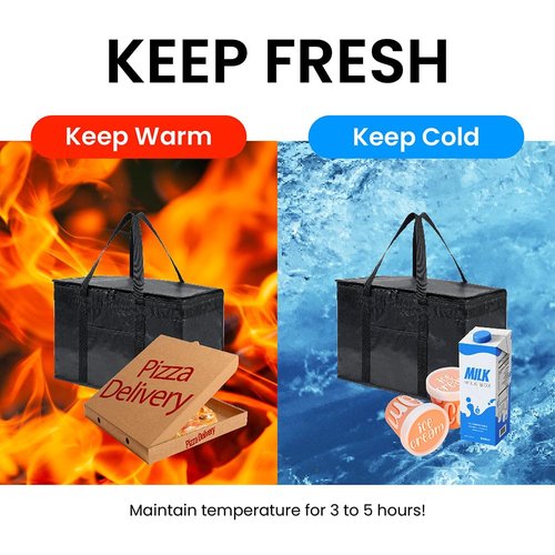 NZ home Insulated Bags for Food Delivery (2XL PRO) Grocery Shopping Cooler Bag, Pizza Delivery, Hot & Cold Catering Tote, Reusable, Foldable & Heavy Duty (2 Pack, Black)
