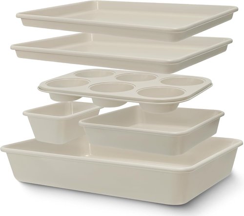 AIVIKI Nonstick Baking Pans Set - 6-Piece Bakeware Set with Cookie Sheet, Roaster, Muffin & More