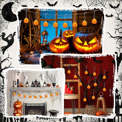 12 Orange Pumpkin Hanging Ornaments for Fall & Halloween Decor