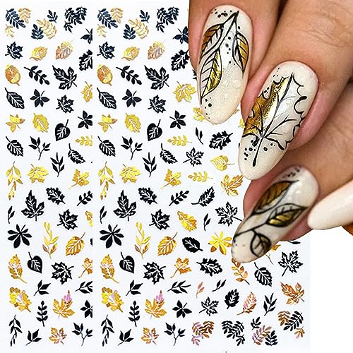 Fall Maple Leaf Nail Art Stickers 8 Sheets 3D Thanksgiving Decals
