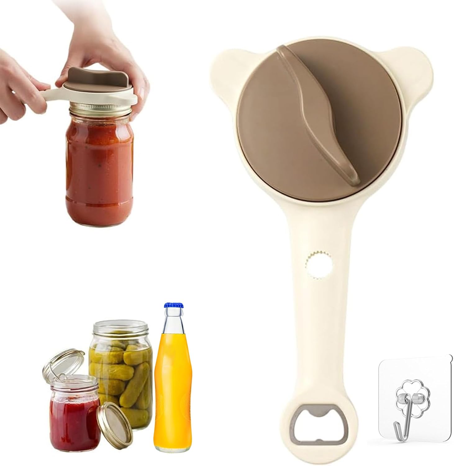 Skiennix Jar Opener - 4-in-1 Multi-Purpose Adjustable Stainless Steel Lid Remover for Seniors & Arthritis | Fits Kitchen Jars, Bottles & Cans