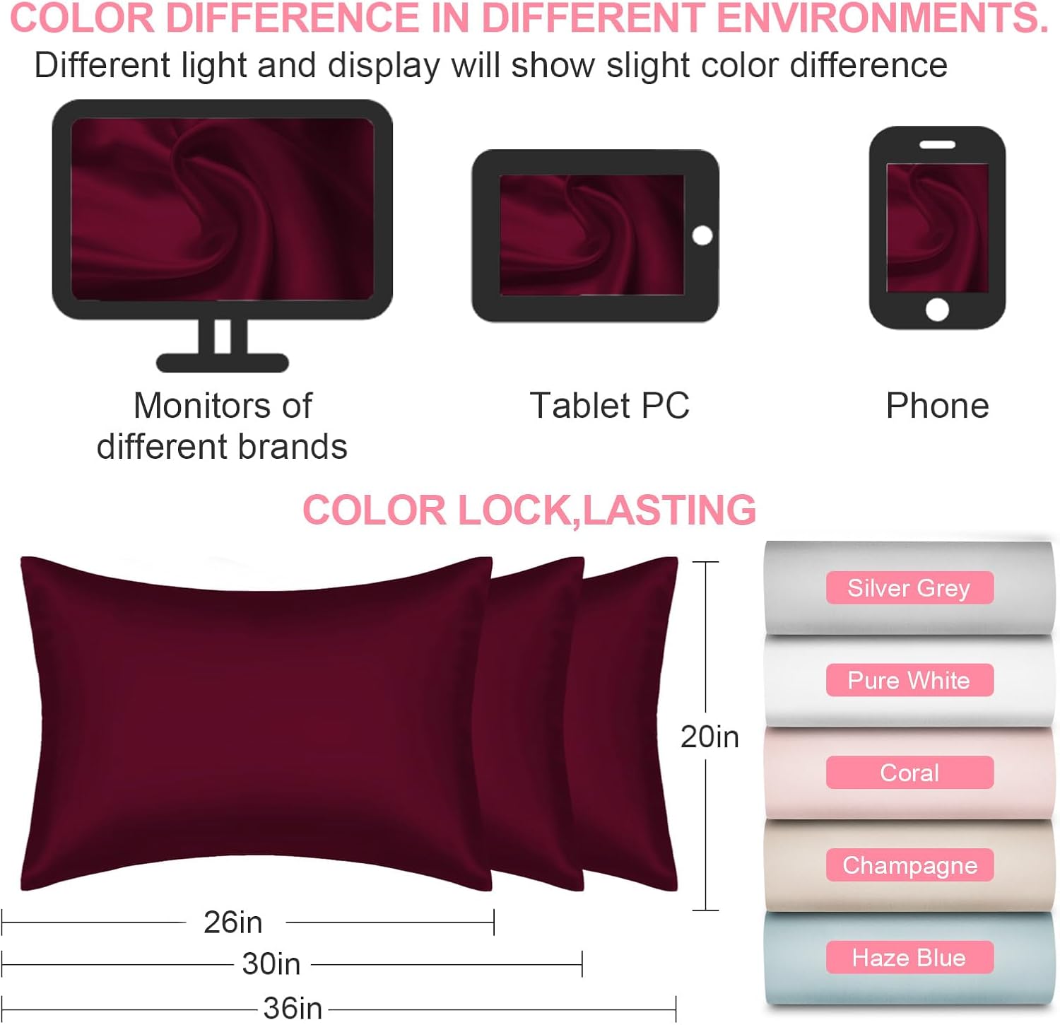 Mulberry Silk Pillowcases by Skiennix - Soft, Breathable Cooling Set of 2 | Standard Size, Burgundy Red