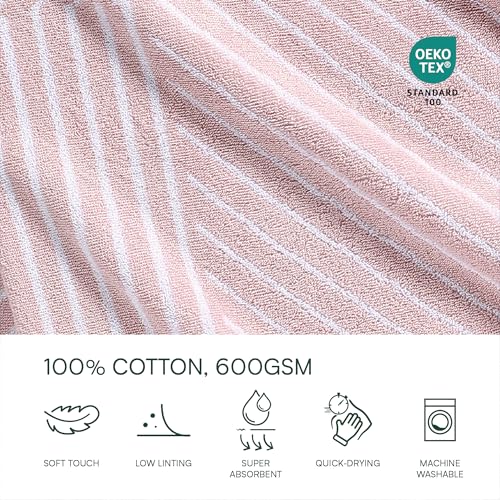 Lacoste Guethary Striped Towel ? 100% Cotton, Reversible Modern Geometric Design, Soft & Absorbent, Durable & Lightweight, Machine Washable ? Light Pink, 30"x54" Bath Towel