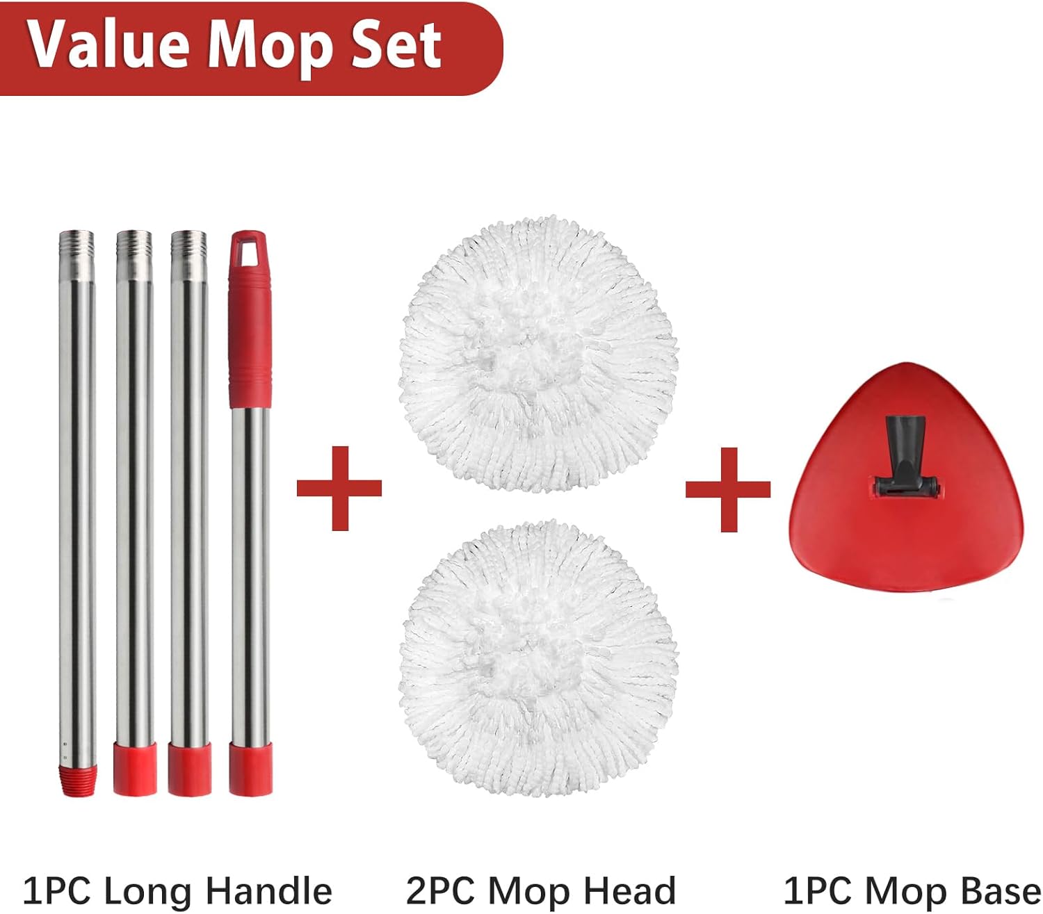 OCedar Spin Mop Replacement Set - 2 Mop Heads, 1 Base & 1 Adjustable Handle (30-58in) - White Microfiber