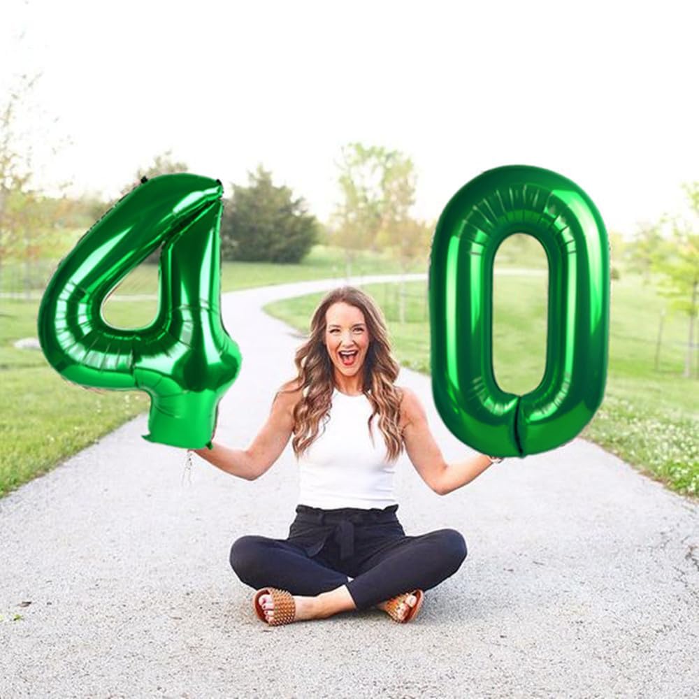 Skiennix 40 Inch Dark Green Number Balloon - Glamorous 40th Birthday Party Decoration for Men & Women