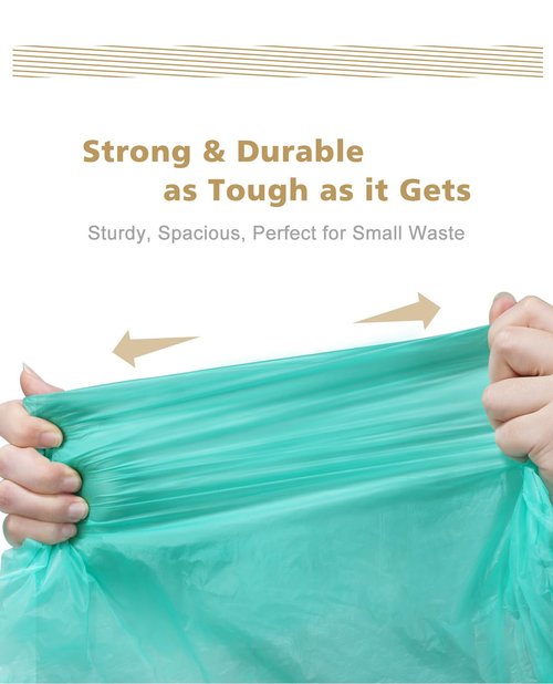 AYOTEE Compostable Trash Bags 4 Gallon Drawstring Trash Bags,100 Counts Ultra Strong Unscented Garbage Bag Small TrashBags Waste Basket Liners for Bathroom, Kitchen, Car, Pet