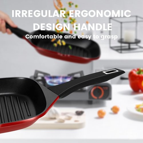 EvoFar 11 Inch Nonstick Grill Pan, Square Large Grilling Skillet Steak Pan for Stove Tops, Granite Coating Grill Skillet with Pour Spouts, PTFE & PFOA Free, Durable Grilling Pan for Indoor & Outdoor