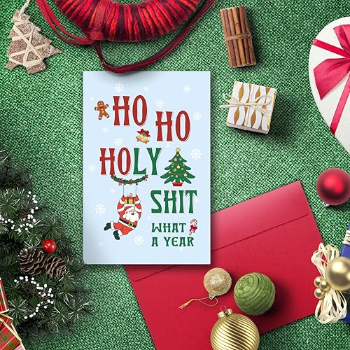 Funny Christmas Card Gifts for Women Men Holy Shit Cheeky Holiday Greeting Card