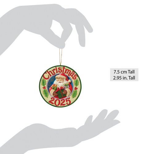 Enesco Jim Shore Heartwood Creek Santa with Gifts Annual 2025 Dated Hanging Ornament, 3 Inch, Multicolor