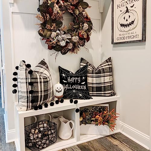 PANDICORN Black Halloween Pillow Covers 16x16, Set of 4 - Skull & Crow Designs
