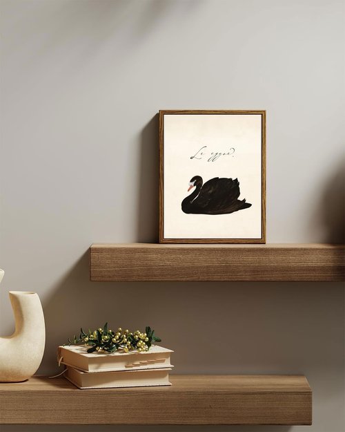 EAGLOG Vintage Black Swan Wall Art - Eclectic Farmhouse Canvas Print for Living Room | 8x10in