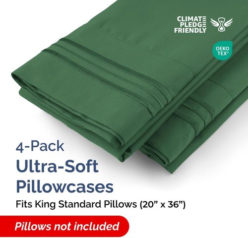 King Standard Pillow Cases by King - Soft Hotel Quality Covers | Comfy Bedding in Emerald Green - Set of 4