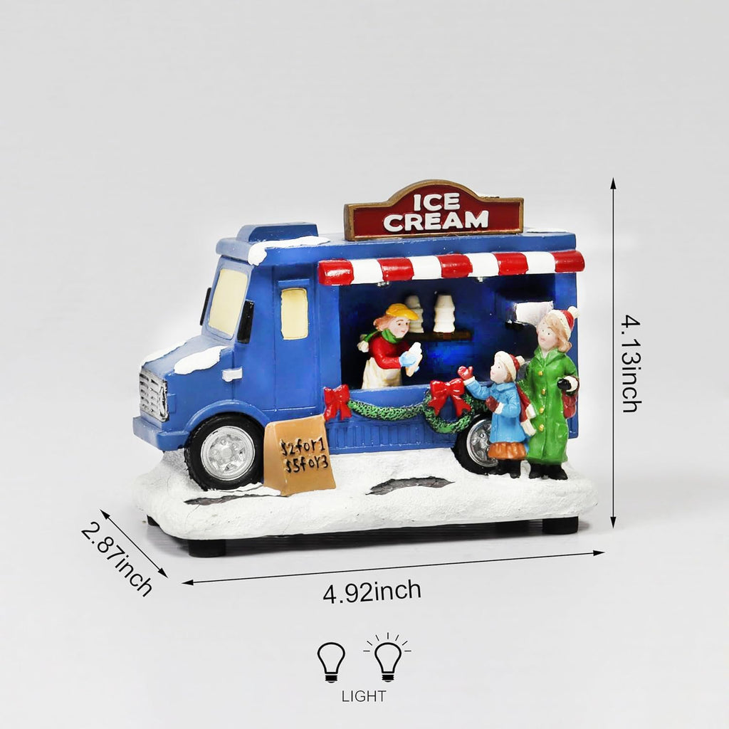Moments In Time Ice Cream Food Truck Figurine - LED Lighted Holiday Decor | 4.13”H Hand-Painted Collectible