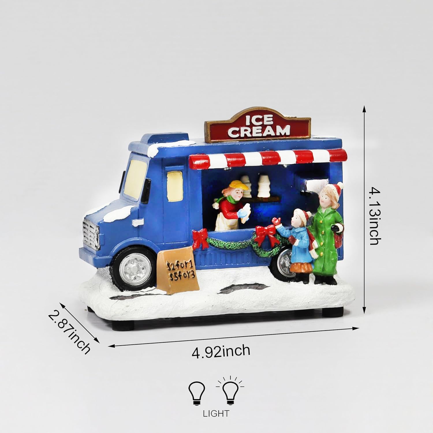 Moments In Time Ice Cream Food Truck Figurine - LED Lighted Holiday Decor | 4.13”H Hand-Painted Collectible