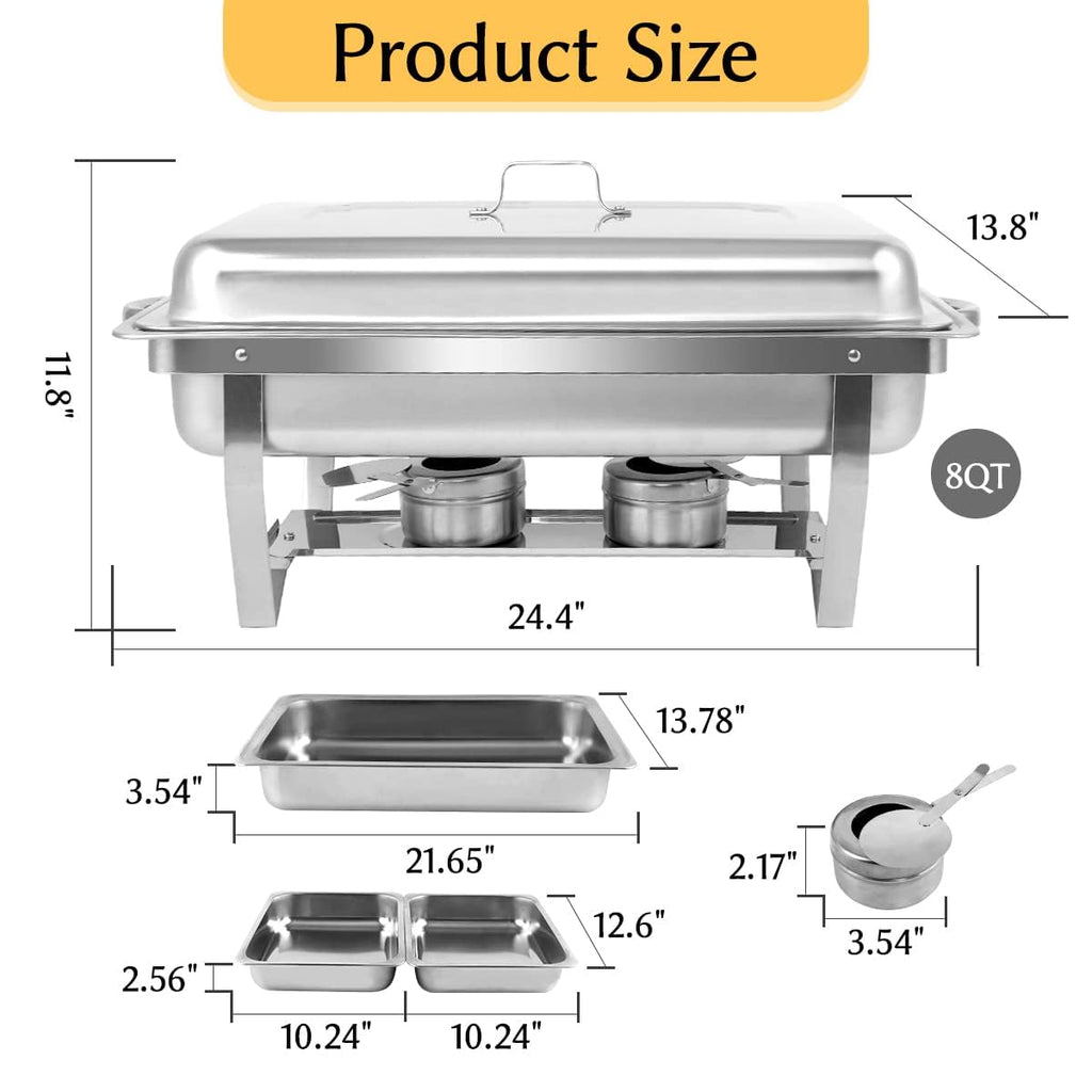 Snowtaros 2 Pack 8QT Chafing Dish Buffet Set, Stainless Steel Food Warmer Set, Rectangular Buffet Server with Tongs & Spoons for Parties, Catering, Banquets, Events (Half Size)
