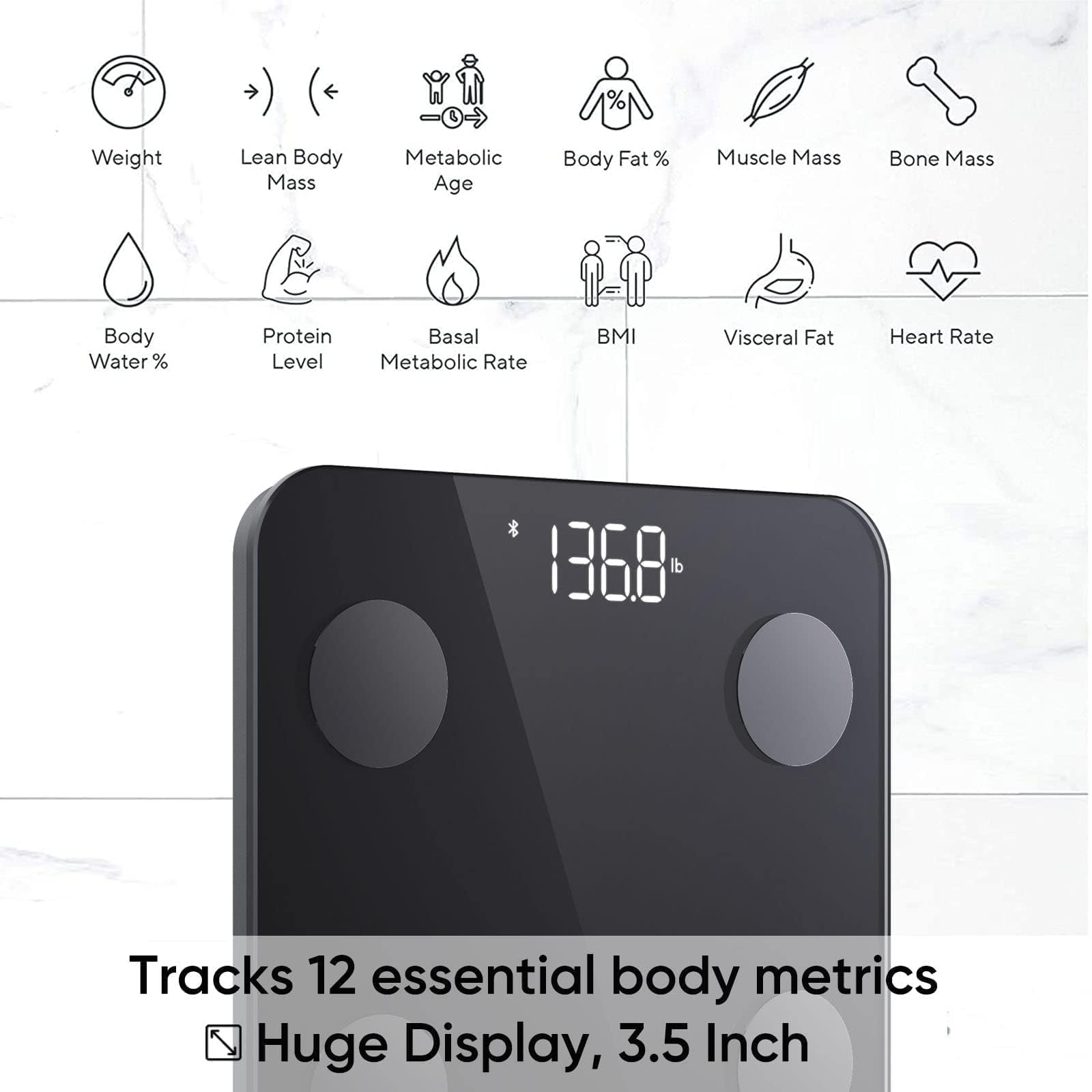 Wyze Smart Scale for Body Weight and Fat, Digital Bathroom Scale, Weighing Machine for People's Muscle BMI, Bluetooth Electronic Body Composition Monitor, 400lb