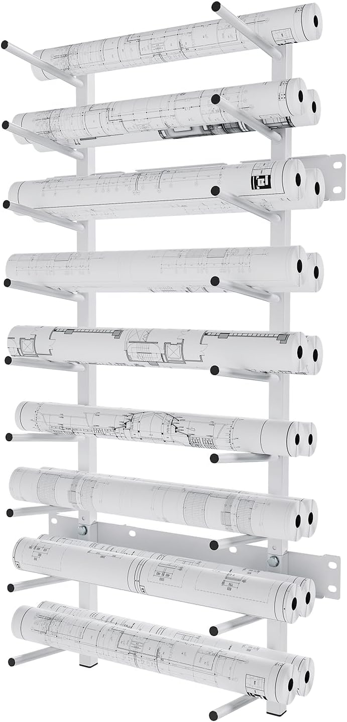 Skiennix Wall Mount Blueprint Storage Rack - Heavy Duty Roll File Holder for Plans & Posters | 320 lbs Capacity