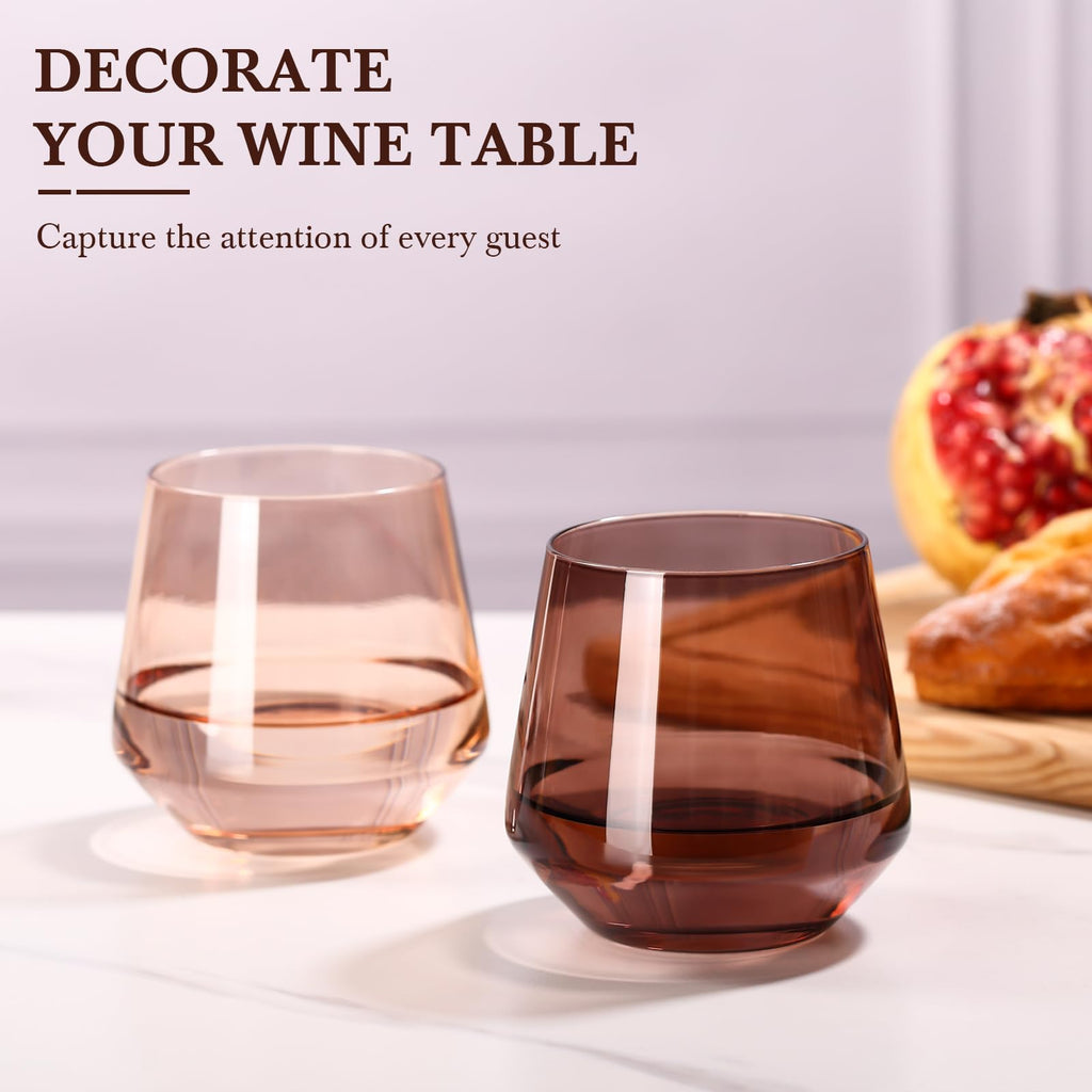 CLUSIVC Venus Stemless Wine Glass Set of 6-14oz Wine Glasses, Stemless Drinking Glasses for Wine, Cocktails & Beverages - Elegant Glassware for Home, Bar & Holiday Use