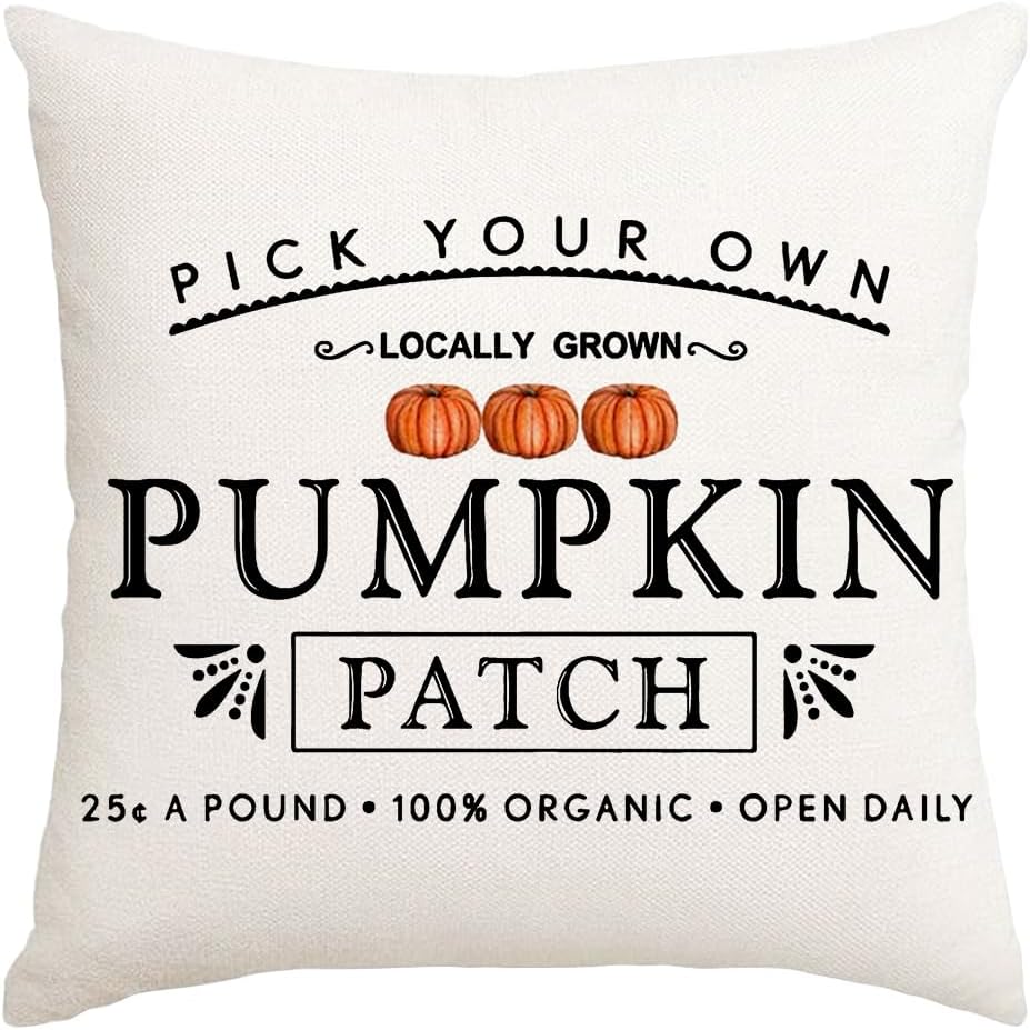 RABUSOFA Fall Pillow Covers - 18x18 Inch Waterproof Cushion Cases | Thanksgiving Pumpkin Patch Design