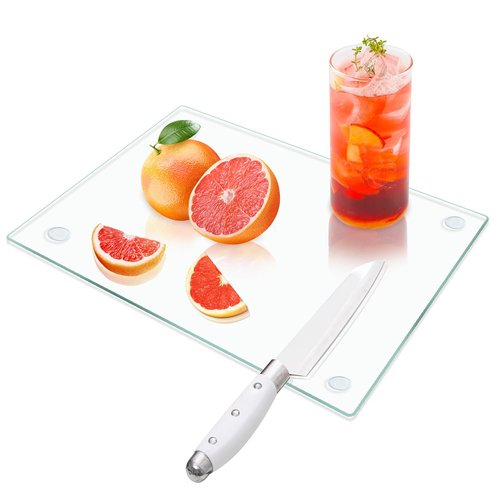 VASUHOME Tempered Glass Cutting Board for Kitchen (10x14"), Long Lasting Clear Glass Cutting Board for Countertop - Scratch, Heat, and Shatter Resistant - Easy to Clean