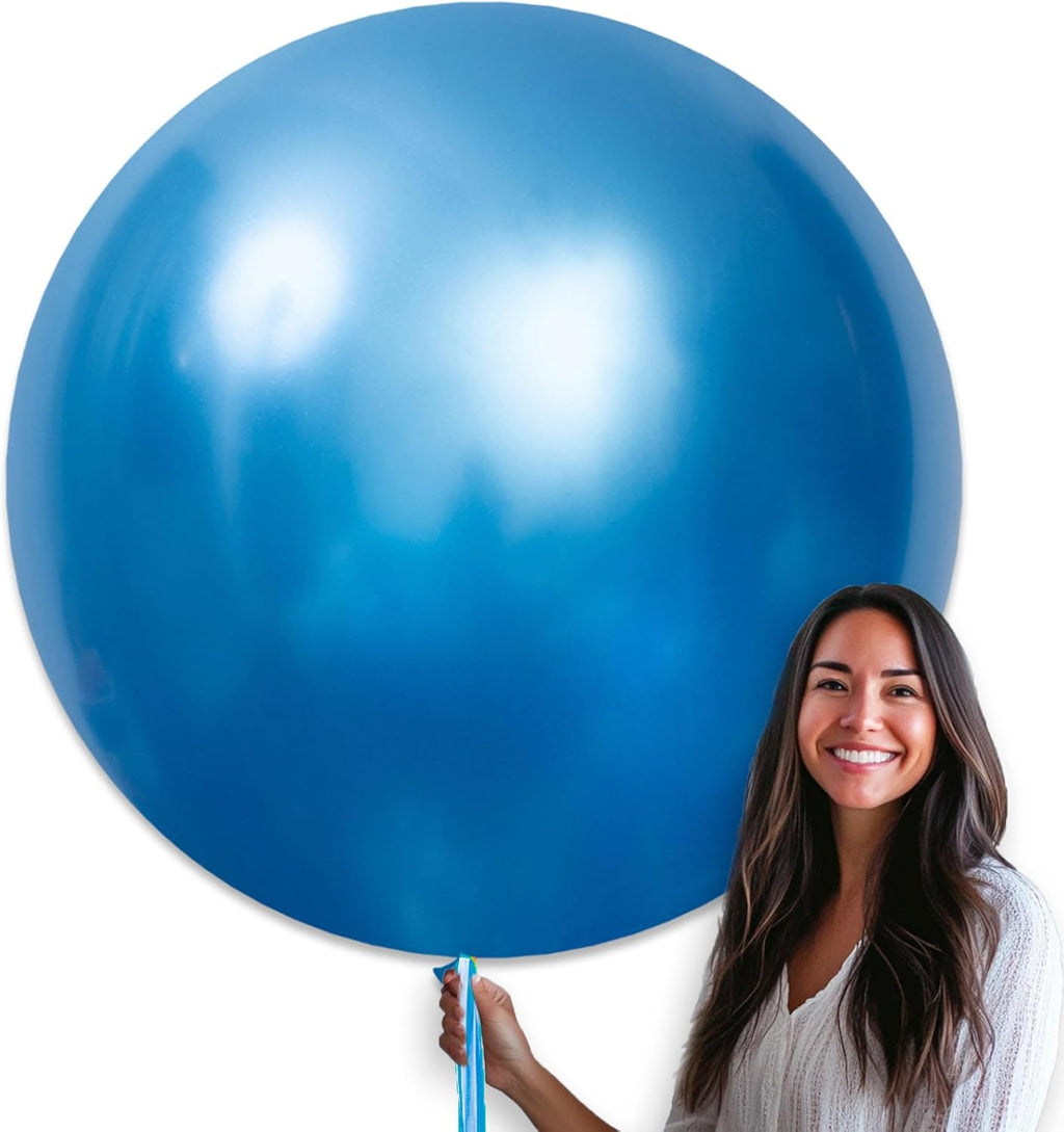 PartyWoo Metallic Blue Balloons - 36 Inch Chrome Latex Helium Balloons for Events | 4pcs