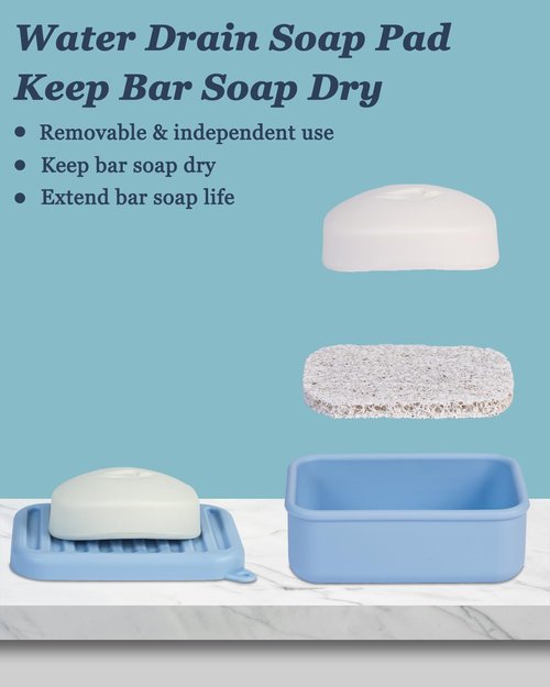 HighHerz Superior Leak-Proof Silicone Travel Soap Case, Portable Soap Container with Draining Layer, Durable Soap Box, Shatter-Proof Soap Holder for Bathroom, Gym, Travel Size Toiletry (Blue)