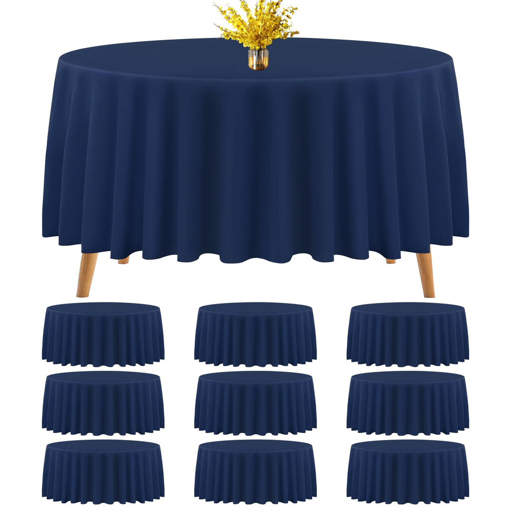 Teruntrue 10 Packs Premium Round Tablecloth 120 Inch Navy Blue Polyester Table Cloth Bulk Washable Fabric Tablecloths Cover for Wedding Party Banquet Buffet Holiday Dinner (120 Inch) TC534H