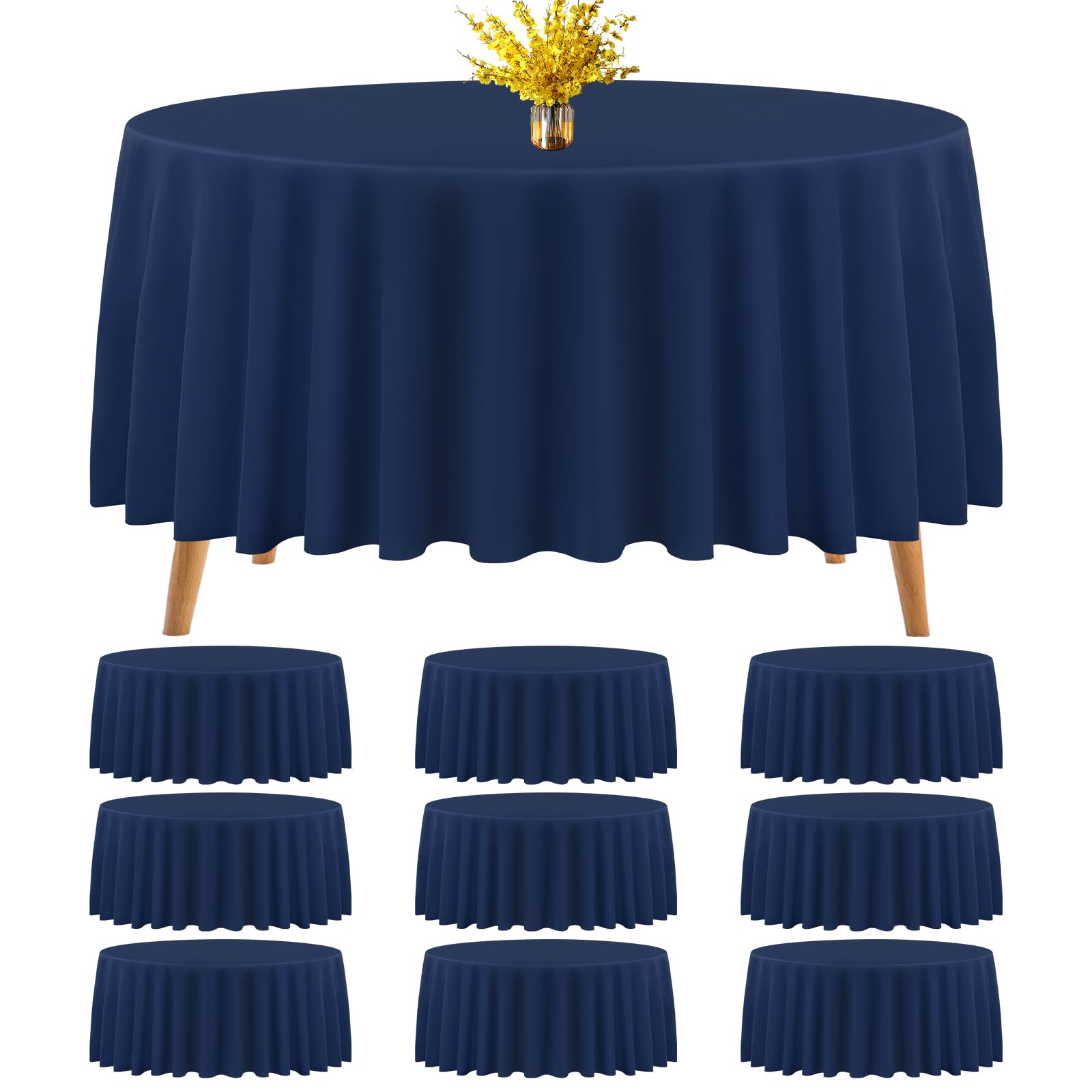 Teruntrue 10 Packs Premium Round Tablecloth 120 Inch Navy Blue Polyester Table Cloth Bulk Washable Fabric Tablecloths Cover for Wedding Party Banquet Buffet Holiday Dinner (120 Inch) TC534H