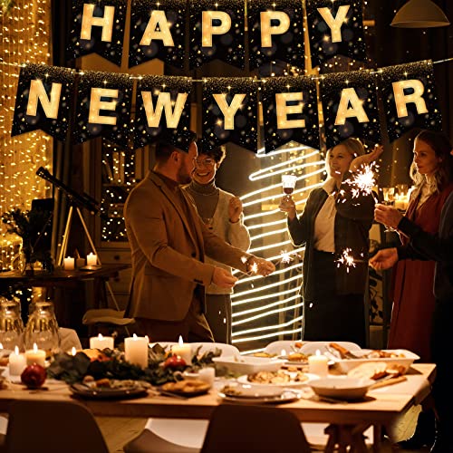 Happy New Year Banner 2026 - Pre-Strung 10ft NYE Decorations